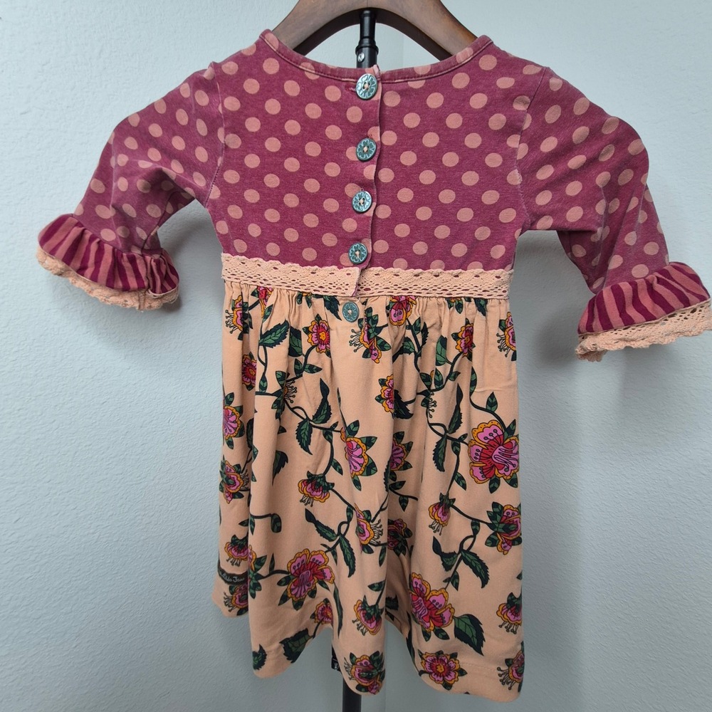 Matilda‎ Jane Girls Polka Dot Floral Be Clever Dress 3/4 Sleeve Crochet Size 4 - Picture 2 of 7